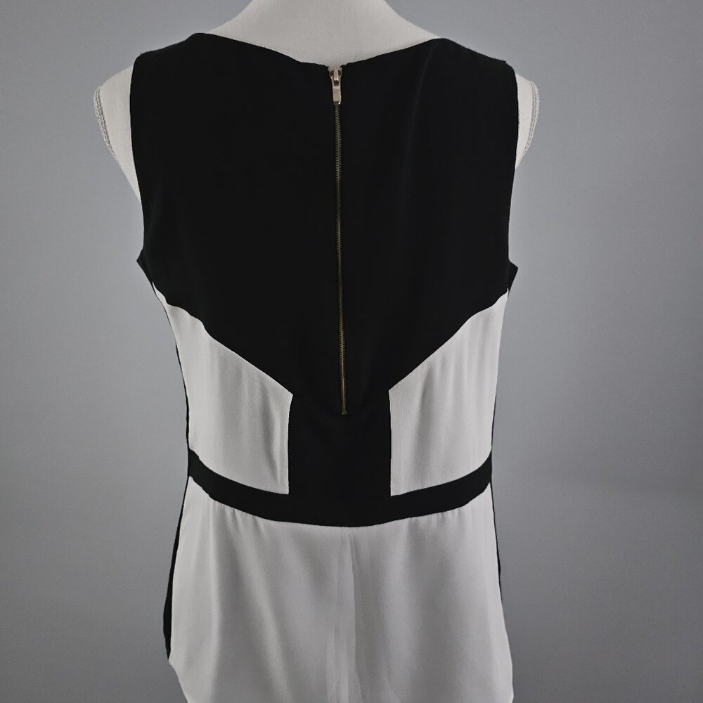 ANN TAYLOR black/cream BLOUSE top SLEEVELESS dressy LINED zipper - Picture 7 of 10